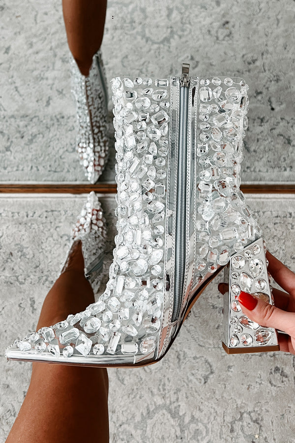 Speaking Of Sparkle Clear Crystal Booties (Silver) - NanaMacs