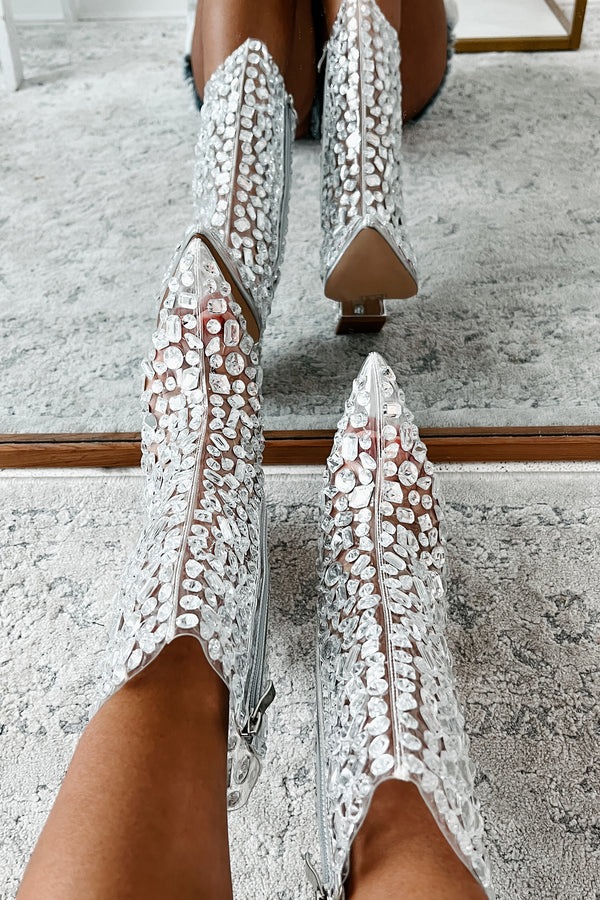 Speaking Of Sparkle Clear Crystal Booties (Silver) - NanaMacs