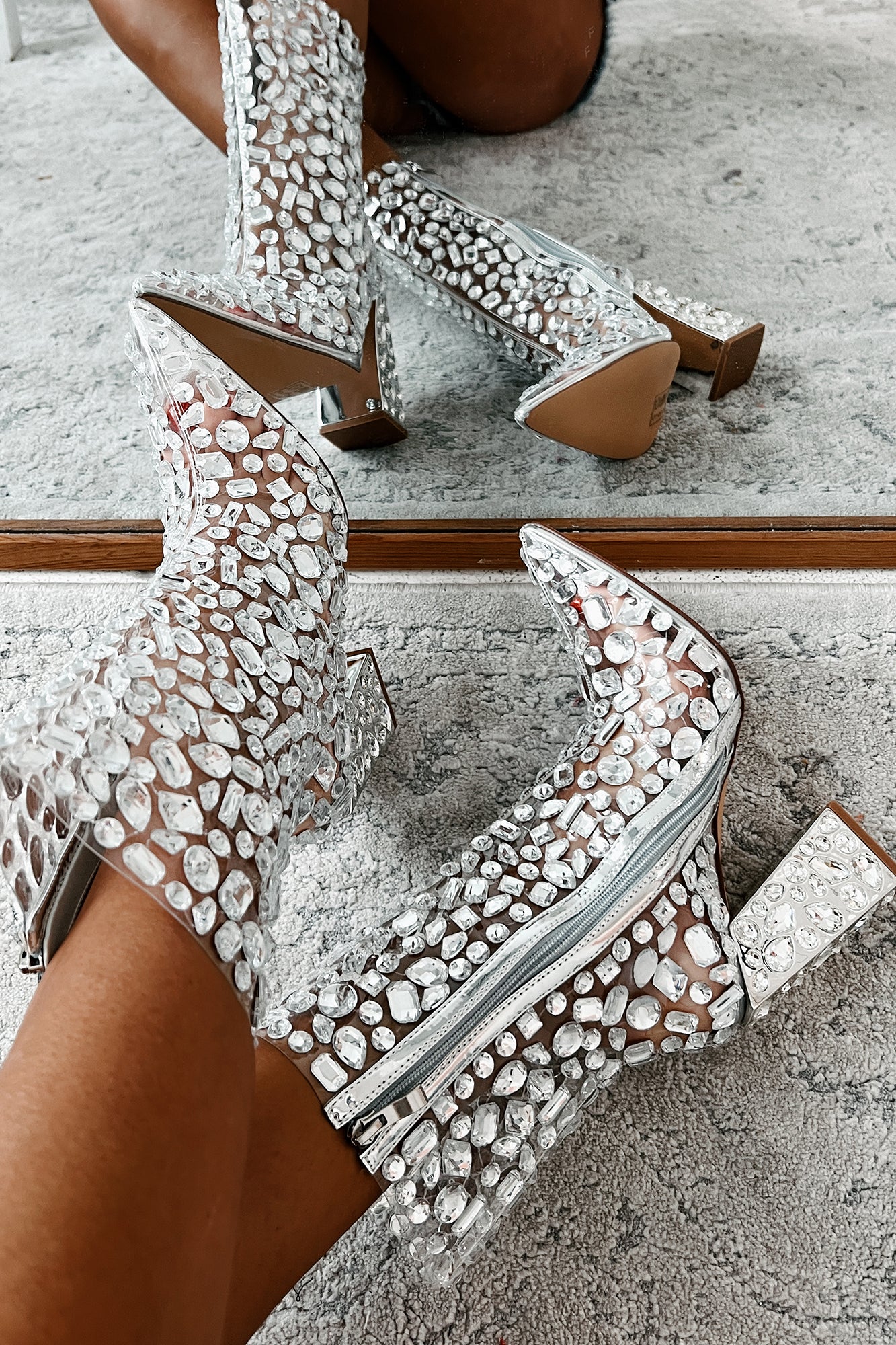 Speaking Of Sparkle Clear Crystal Booties (Silver) - NanaMacs