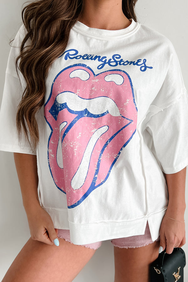 Turnt Up Tunes Oversized "Rolling Stone" Graphic Tee (White) - NanaMacs