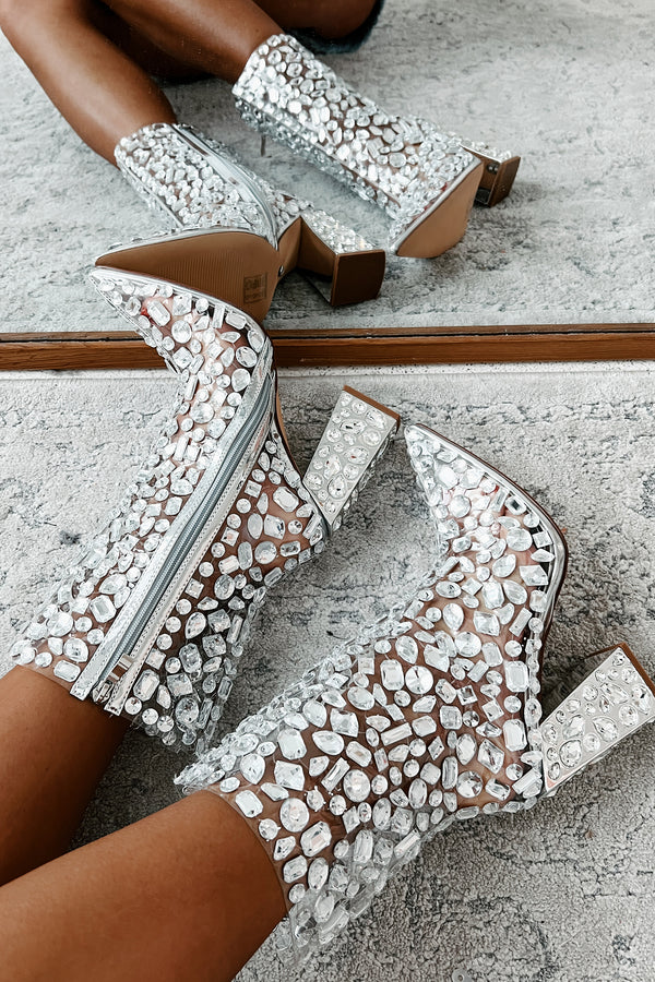 Speaking Of Sparkle Clear Crystal Booties (Silver) - NanaMacs