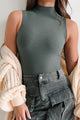 Maci Sleeveless Mock Neck Bodysuit (Slate Green) - NanaMacs