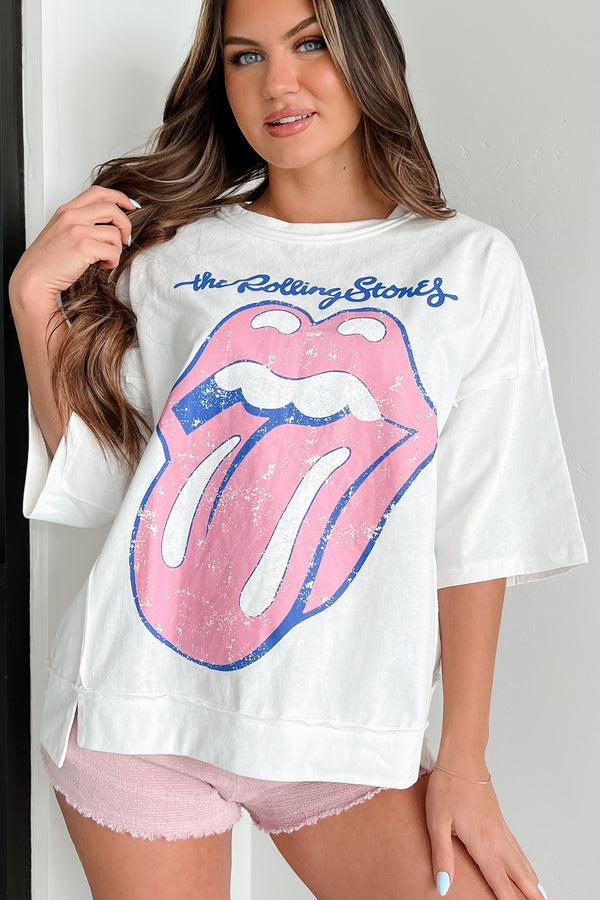 Turnt Up Tunes Oversized "Rolling Stone" Graphic Tee (White) - NanaMacs