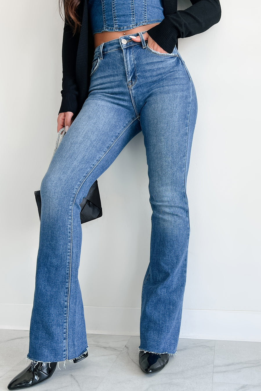 Brynn High Rise Raw Cut Risen Non Distressed Jeans (Dark) - NanaMacs