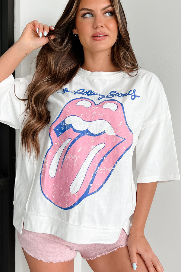 Turnt Up Tunes Oversized "Rolling Stone" Graphic Tee (White) - NanaMacs