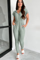 Best Laid Plans Zip-Front Hooded Ribbed Jumpsuit (Sage) - NanaMacs