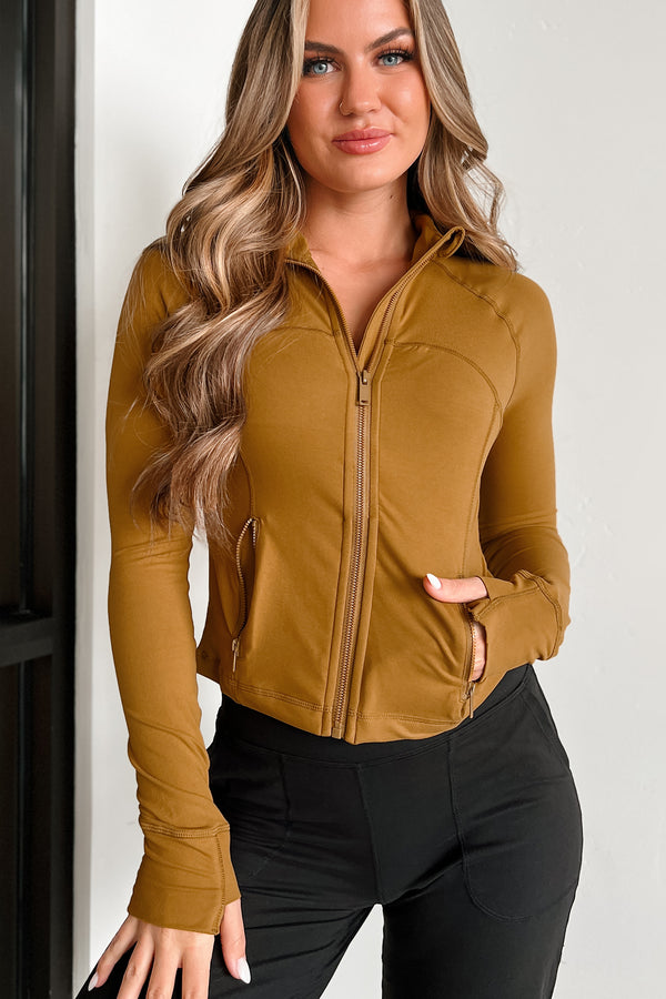 Catch My Breath Zip-Up Crop Jacket (Gold Spice) - NanaMacs