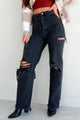 Huntsville High Rise Destroyed Straight Leg Jeans (Washed Black)