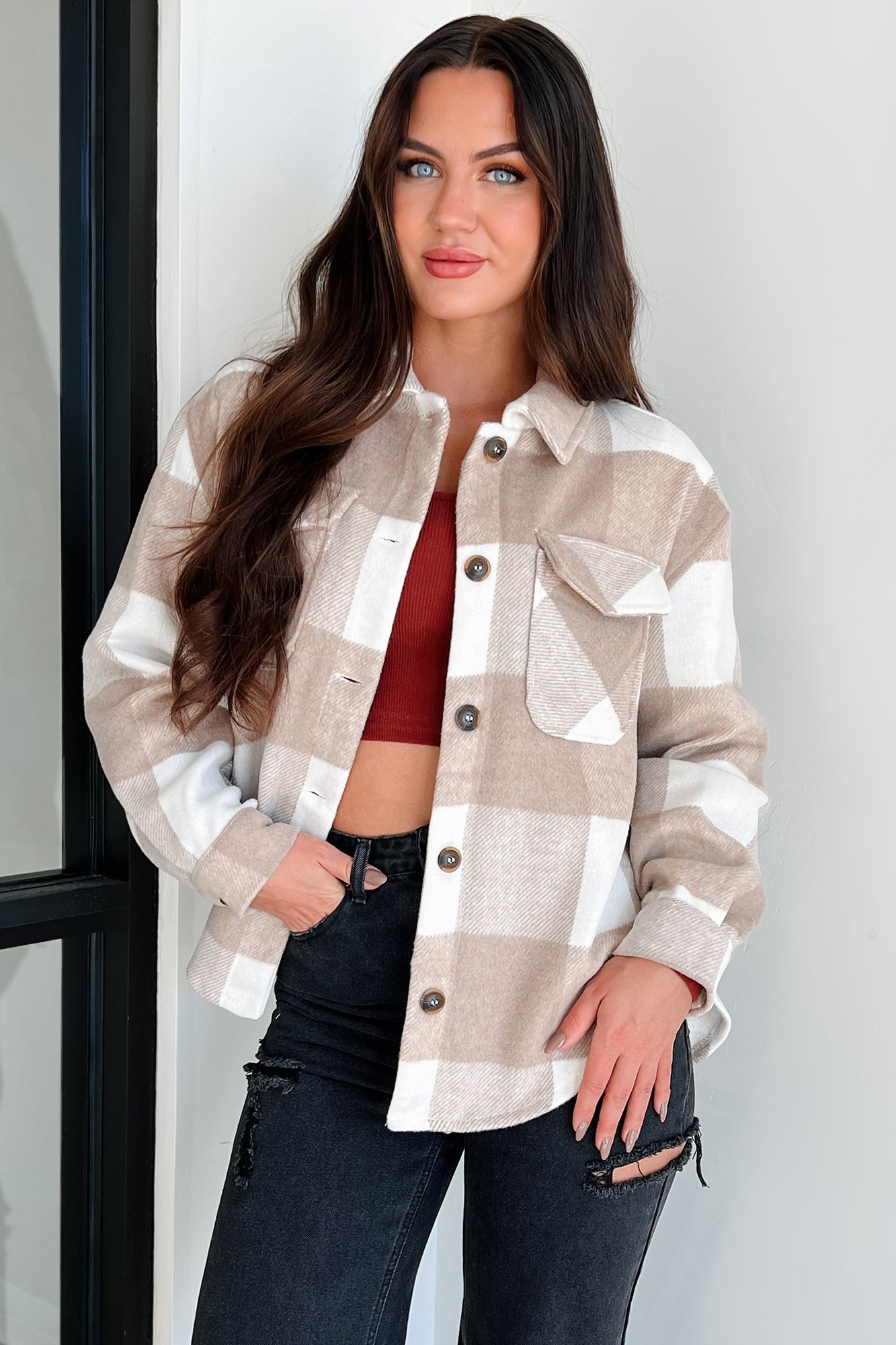 DOORBUSTER Dane Plaid Shacket (Khaki) - NanaMacs