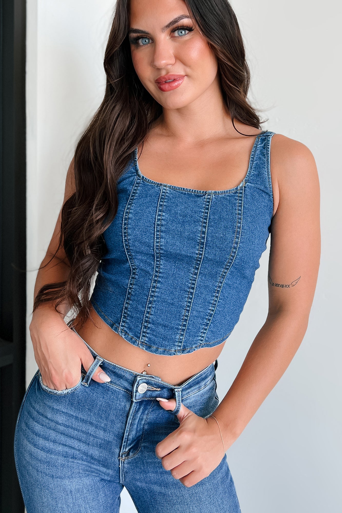 Yazlin Denim Tank Top (Blue Denim) - NanaMacs