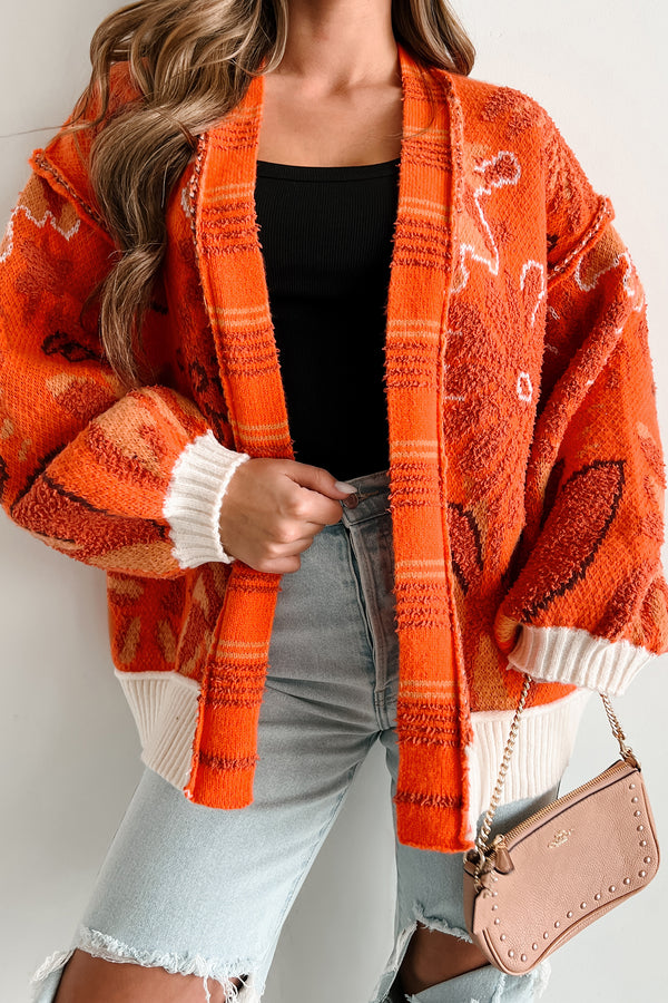 Bright Spot Open Front Floral Cardigan (Fire Orange) - NanaMacs