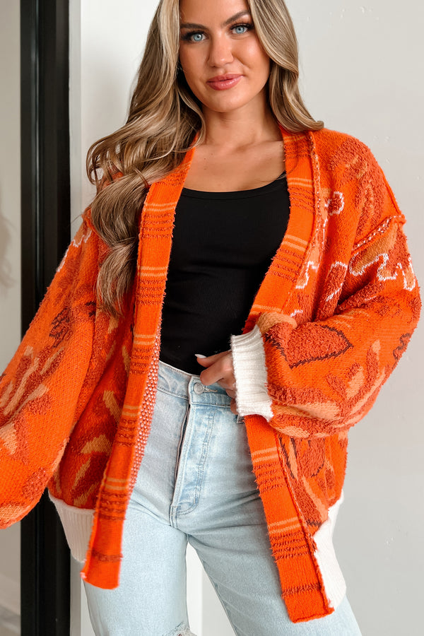 Bright Spot Open Front Floral Cardigan (Fire Orange) - NanaMacs