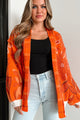Bright Spot Open Front Floral Cardigan (Fire Orange) - NanaMacs