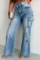 Betting On Myself High Rise Cross-Waist Cargo Jeans (Light) - NanaMacs