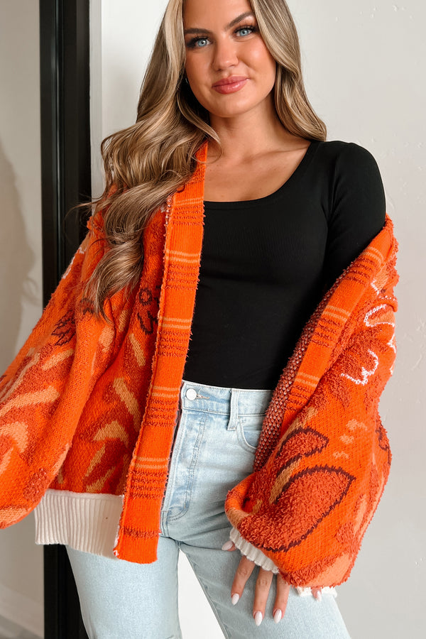 Bright Spot Open Front Floral Cardigan (Fire Orange) - NanaMacs