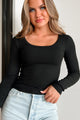 I'm On Your Side Scoop Neck Long Sleeve Top (Black) - NanaMacs