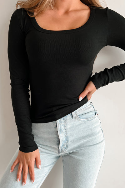 I'm On Your Side Scoop Neck Long Sleeve Top (Black) - NanaMacs