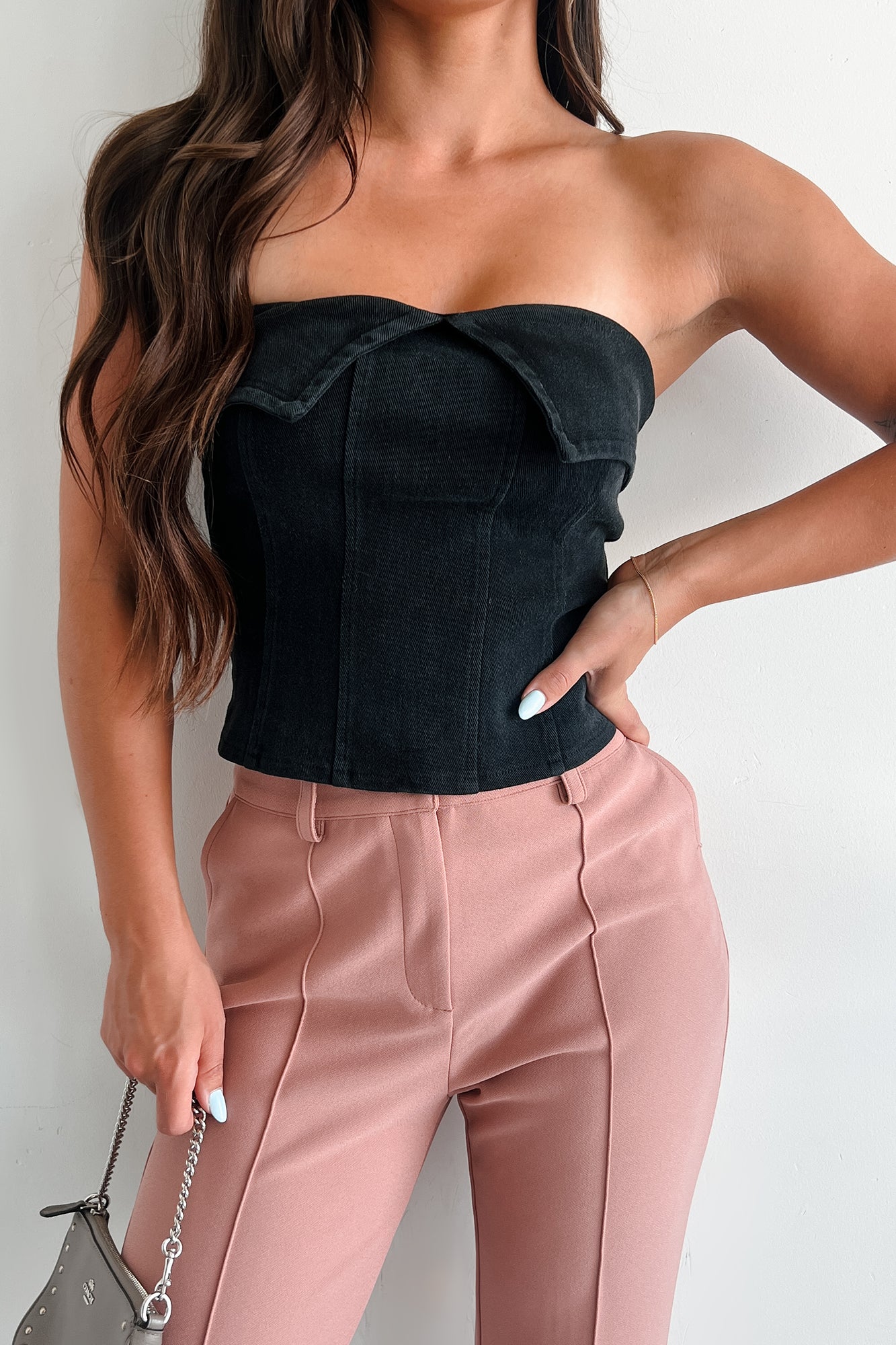 We're Not Meant To Be Strapless Denim Top (Black) - NanaMacs