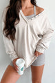 Samson Raw Edged Oversized Long Sleeve Top (Beige) - NanaMacs