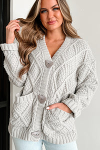 Seasonal Snuggles Chunky Knit Triangle Button Cardigan (Grey) - NanaMacs