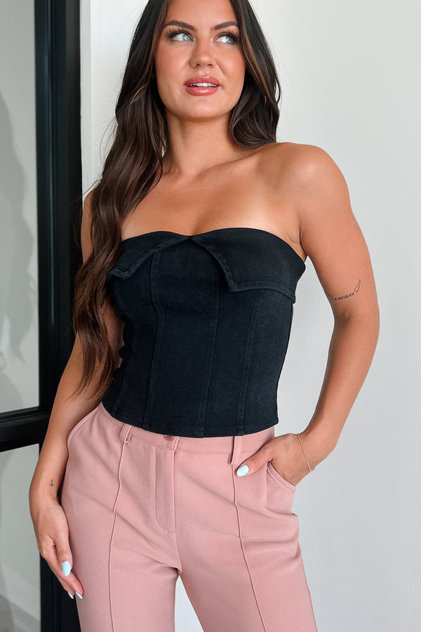 We're Not Meant To Be Strapless Denim Top (Black) - NanaMacs