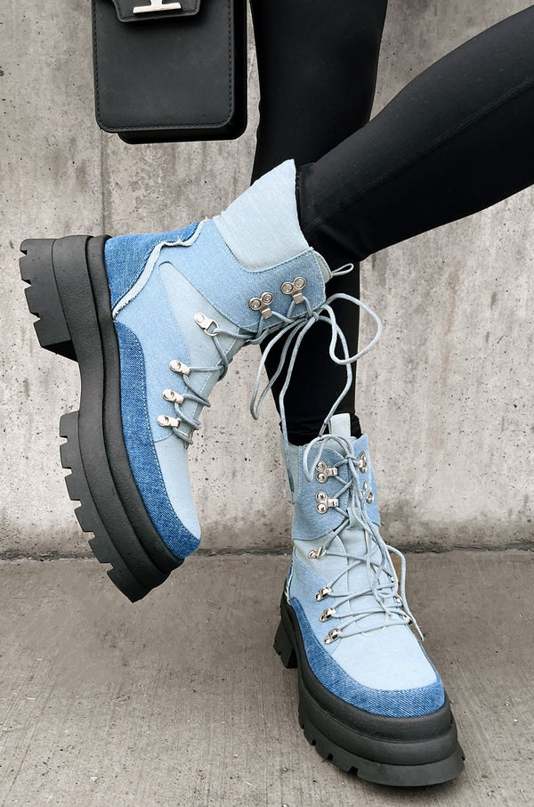 Stomper Lug Sole Denim Lace-Up Boot (Denim) - NanaMacs