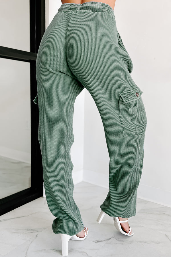 Leave Me Alone Cargo Waffle Knit Pants (Grey Green) - NanaMacs