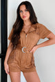 Cowboy Tales Fringe Detail Faux Suede Romper (Brown)