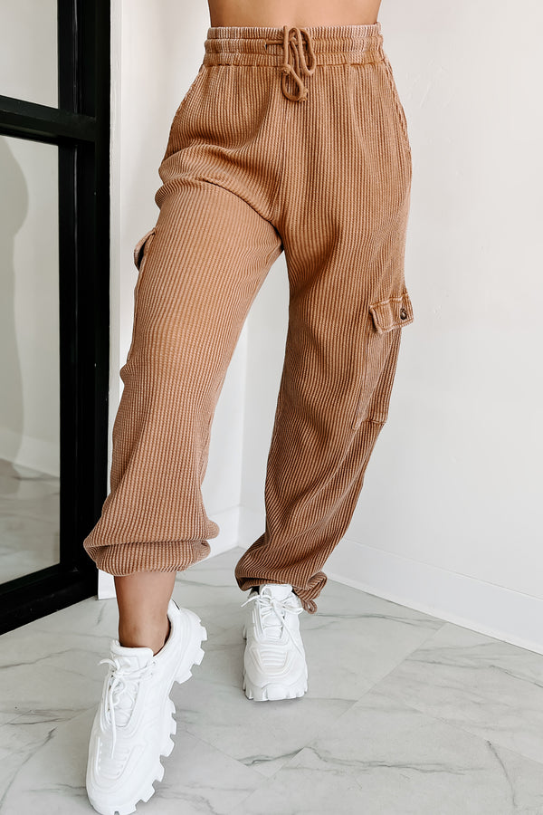 Leave Me Alone Cargo Waffle Knit Pants (Pale Brown) - NanaMacs