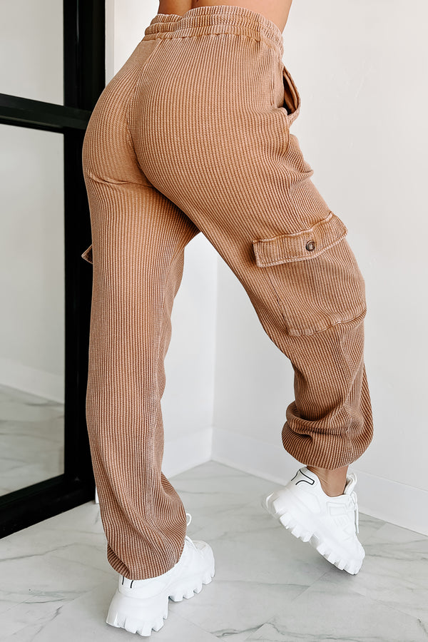 Leave Me Alone Cargo Waffle Knit Pants (Pale Brown) - NanaMacs