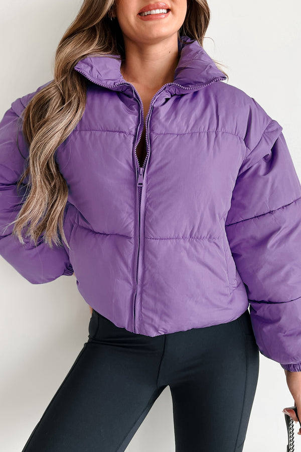 Changing Climate Detachable Sleeve Puffer Jacket (Purple) - NanaMacs