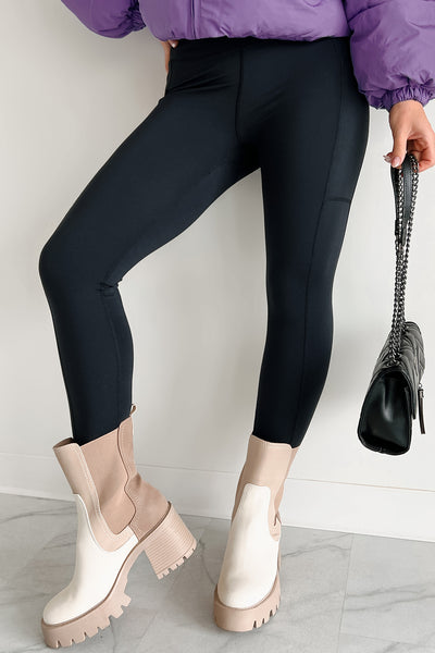 Setting The Record Mid Rise Side Pocket Leggings (Black) - NanaMacs