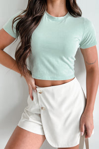 Taking A Break Solid Cropped T-Shirt (Sage) - NanaMacs