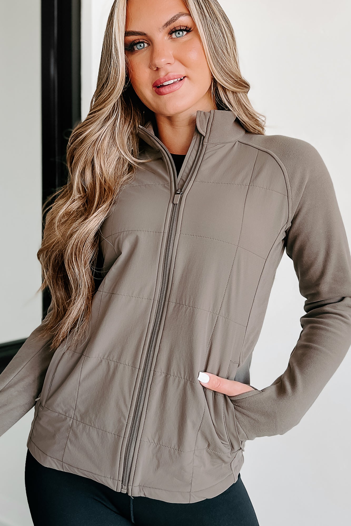 Cooling Down Hybrid Fleece Zip-Up Jacket (Dark Taupe) · NanaMacs