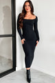 Gentle Melodies Ribbed Bodycon Maxi Dress (Black) - NanaMacs