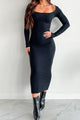 Gentle Melodies Ribbed Bodycon Maxi Dress (Black) - NanaMacs