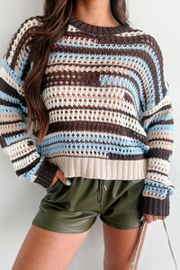 Breezy Adoration Crochet Sweater Top (Taupe/Multi) - NanaMacs