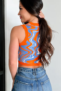 Artsy Attitude Printed Sweater Tank (Orange/Blue) - NanaMacs