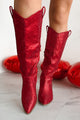 Daring Diva Rhinestone Tall Boots (Red) - NanaMacs
