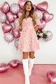 World Turned Sweet Floral Textured Mini Dress (Pink) - NanaMacs