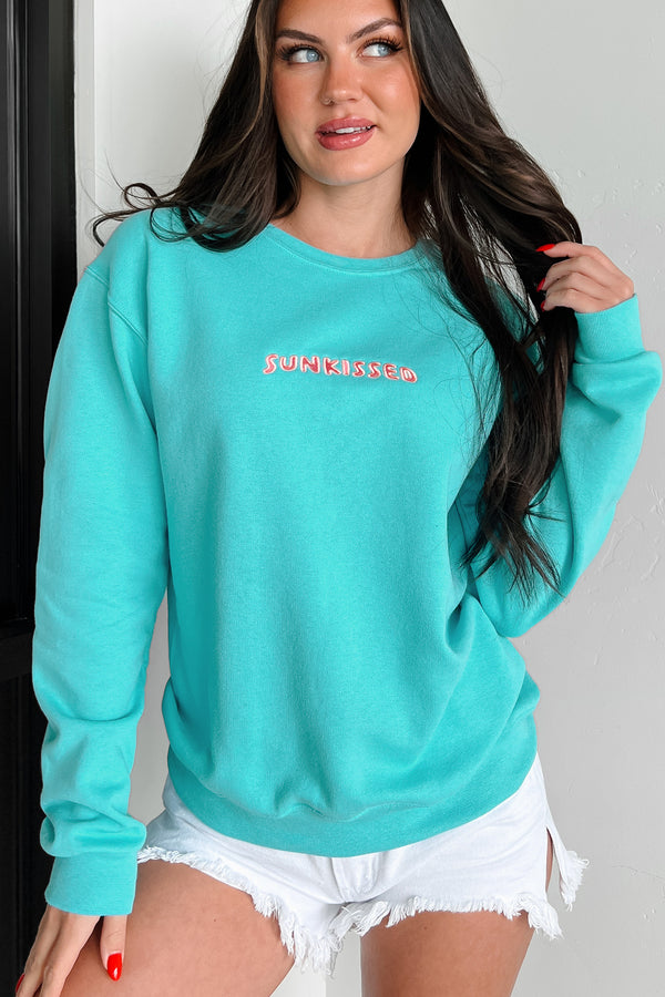 Suitably Sunkissed Embroidered Sweatshirt (Teal) - NanaMacs