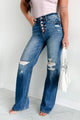 Renton High Rise Button Fly 90's Distressed Kancan Flare Jeans (Medium) - NanaMacs