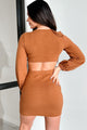 DOORBUSTER Craving Connection Ribbed Long Sleeve Cut-Out Dress (Camel) - NanaMacs