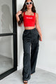 "Woof." Square Neck Crop Top (Red) - NanaMacs