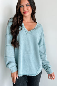 Samson Raw Edged Oversized Long Sleeve Top (Sage) - NanaMacs