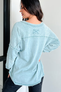 Samson Raw Edged Oversized Long Sleeve Top (Sage) - NanaMacs