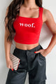 "Woof." Square Neck Crop Top (Red) - NanaMacs