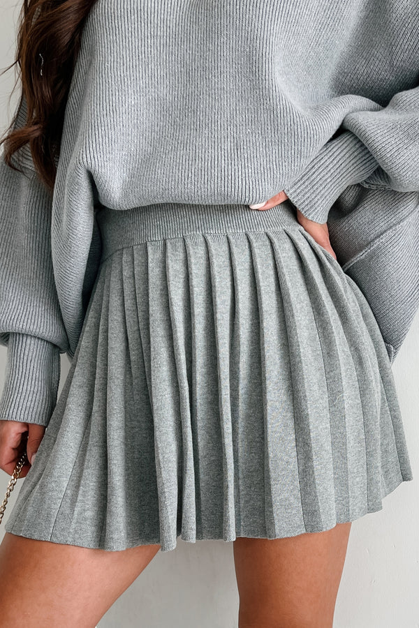 Voice My Opinion Pleated Sweater Mini Skirt (Heather Grey) - NanaMacs