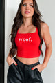 "Woof." Square Neck Crop Top (Red) - NanaMacs