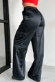 Clearing The Air Wide Leg Satin Cargo Pants (Black) - NanaMacs